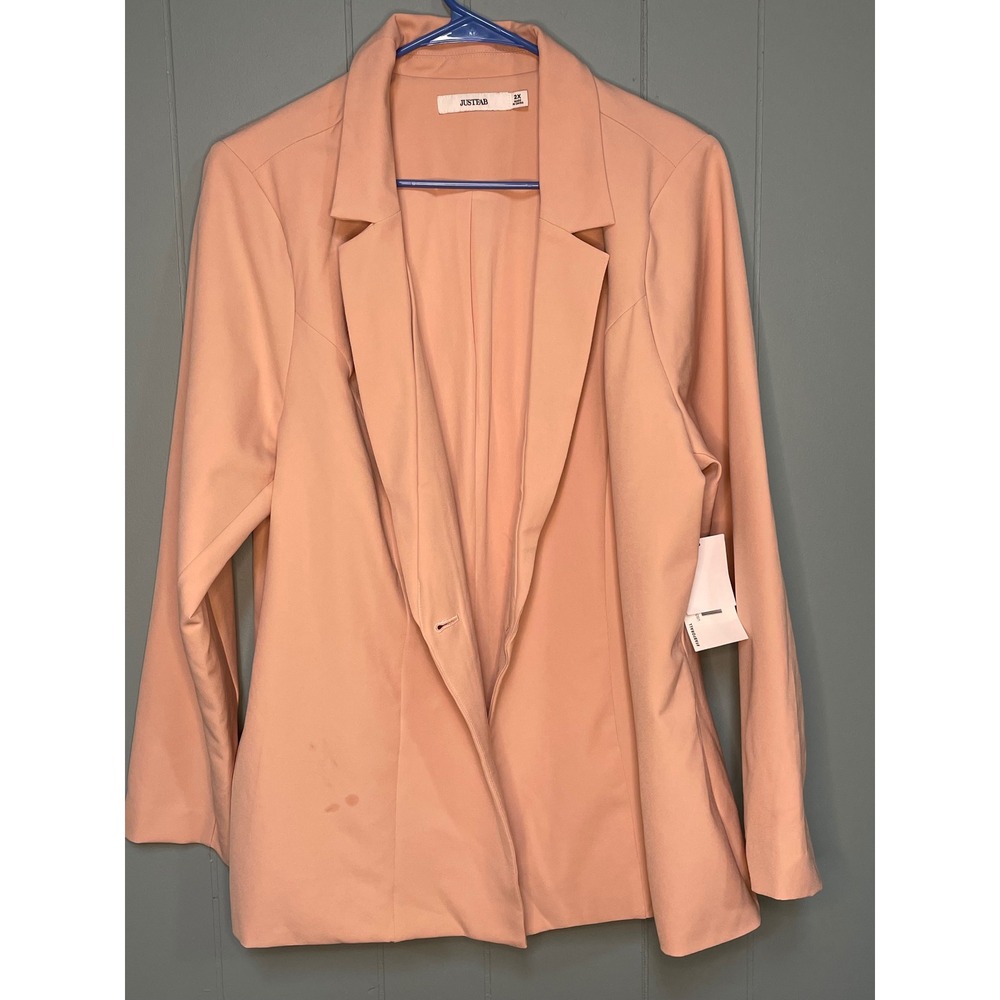 JustFab Blazer Women 2X Peach New With Tags Open Front Notched Lapel Stretch